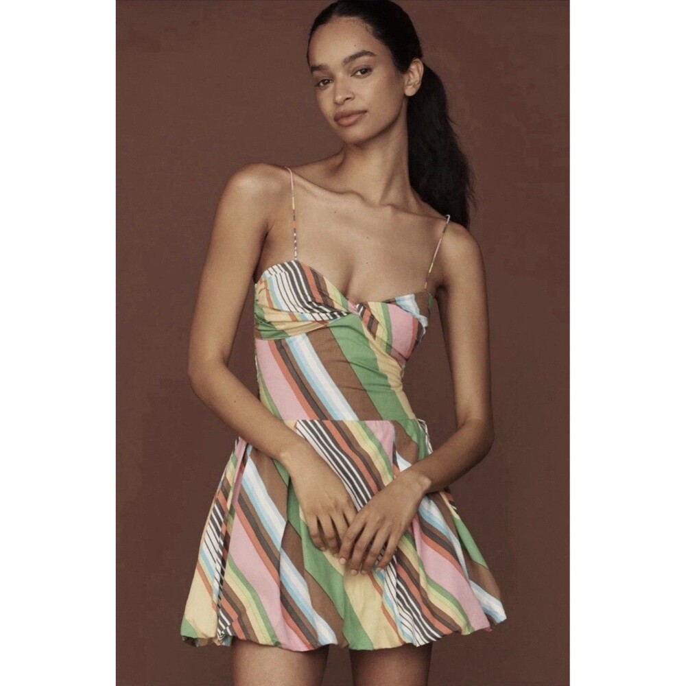 Anthropologie S/W/F Fitted Balloon Mini Preppy Dress Size Medium Multi-Color NWT